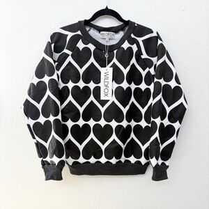 NWT Wildfox Dark Hearts Black and White Crewneck Sweater Women's Size M